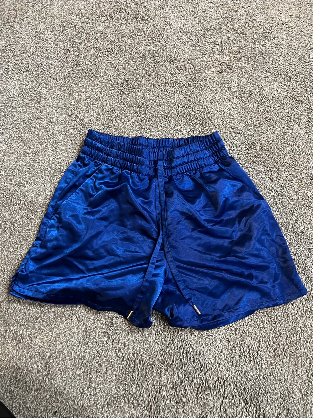 Divided Electric Blue Satin Elastic Waist Shorts